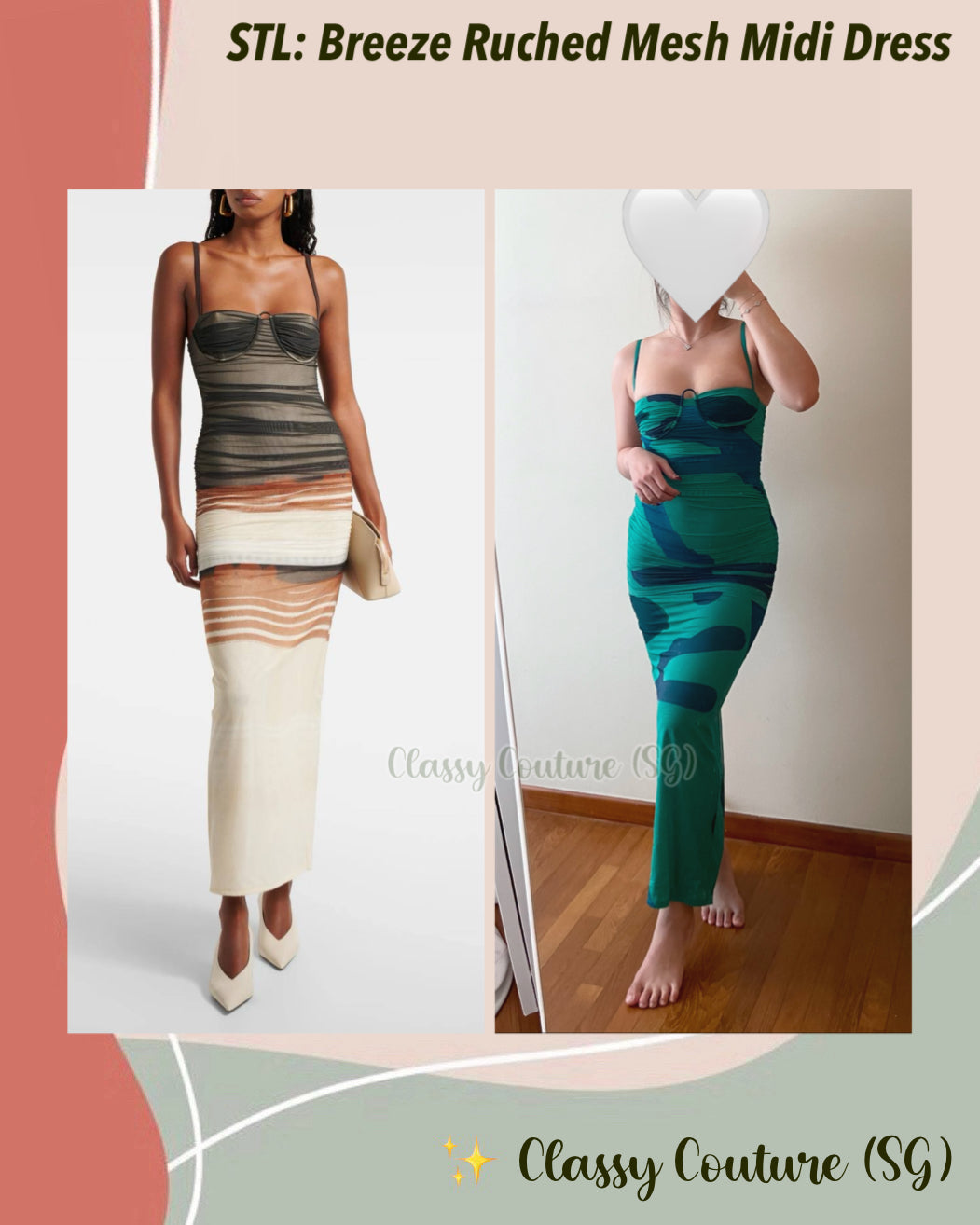 STL Breeze Striped Ruched Mesh Midi Dress