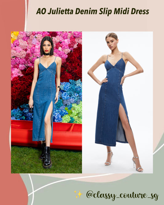 FEW! AO Julietta Denim Slip Midi Dress With Slit In Avery Blue