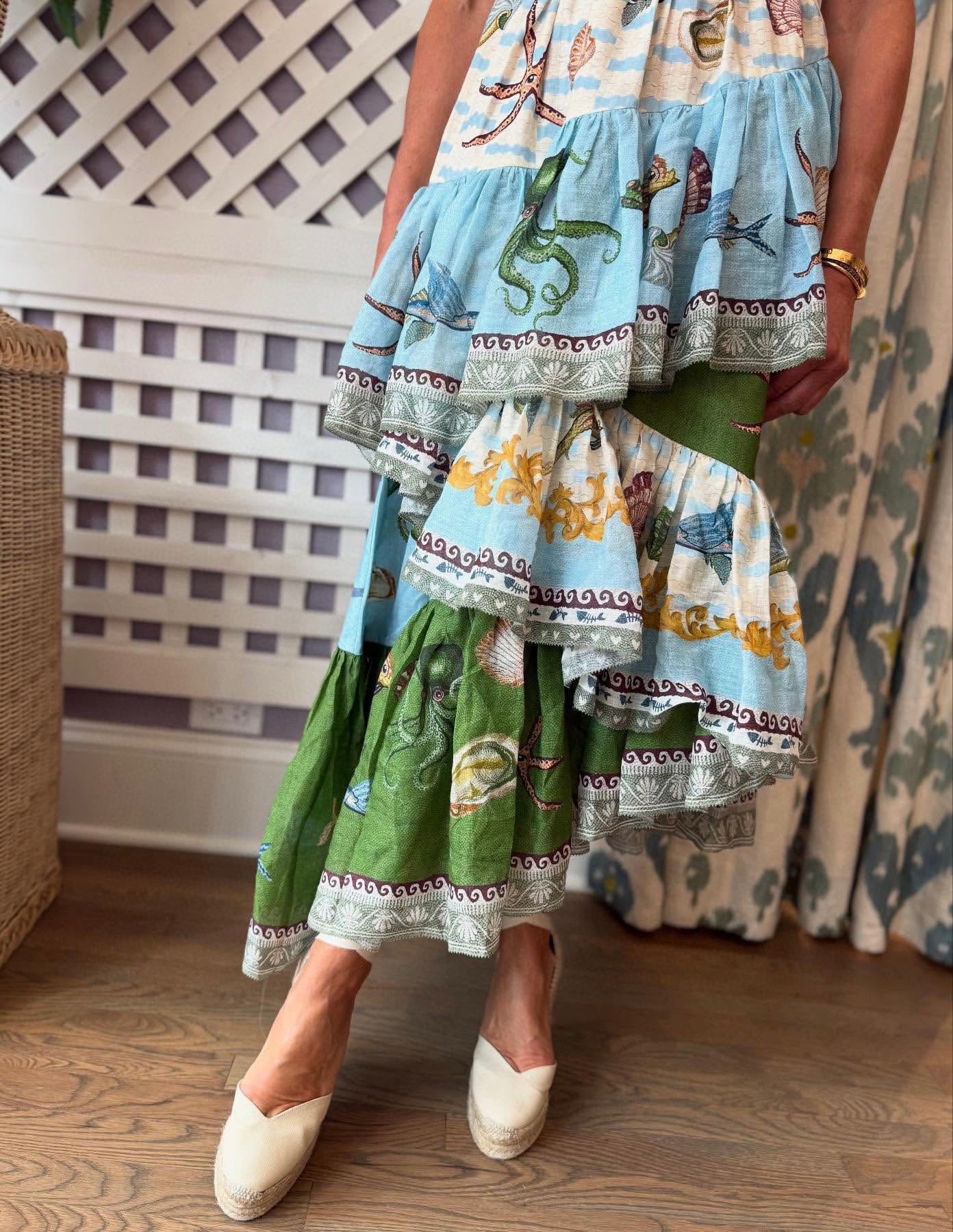 ALM Bath House Tiered Halter Linen Midi Dress