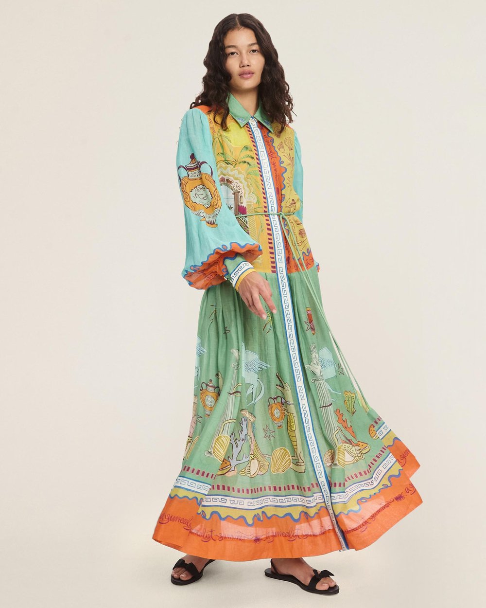 ALM Surrealist Summer Ramie Midi Dress Shirtdress