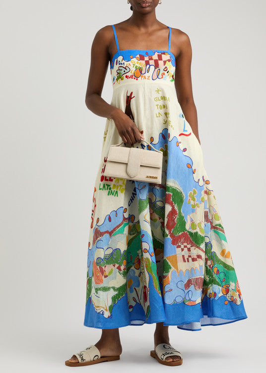 ALM Flores & Nadia Linen Midi Sundress Dress