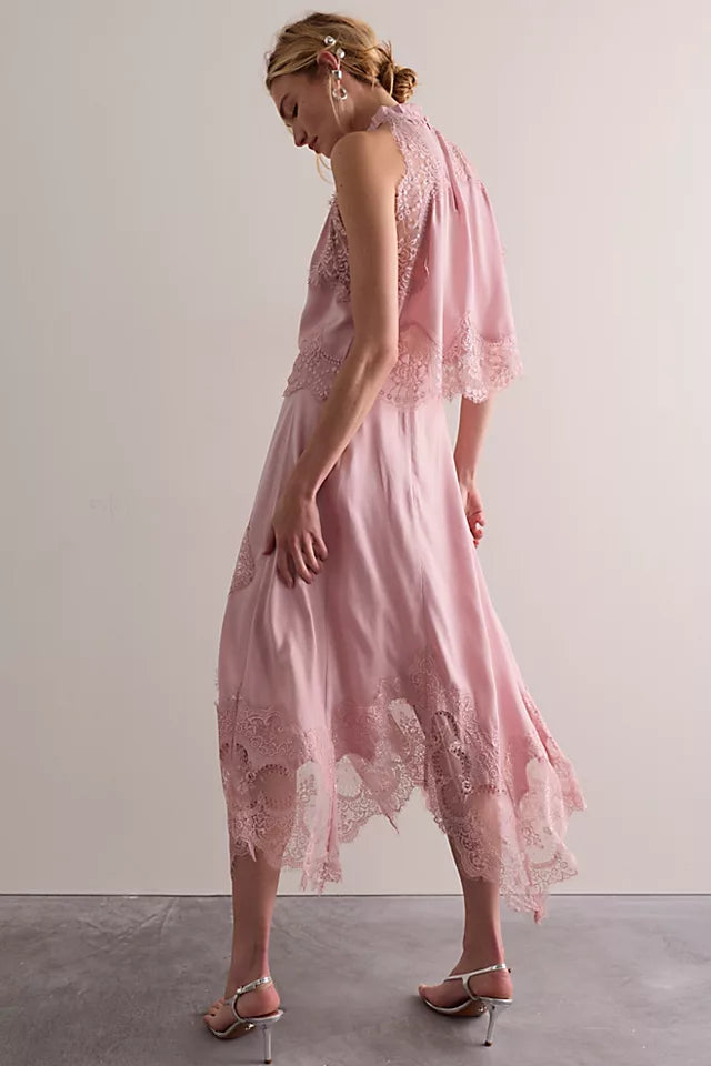 TF Visions Lace Crop Top | Handkerchief Midi Skirt | Cupro-rayon Satin Set