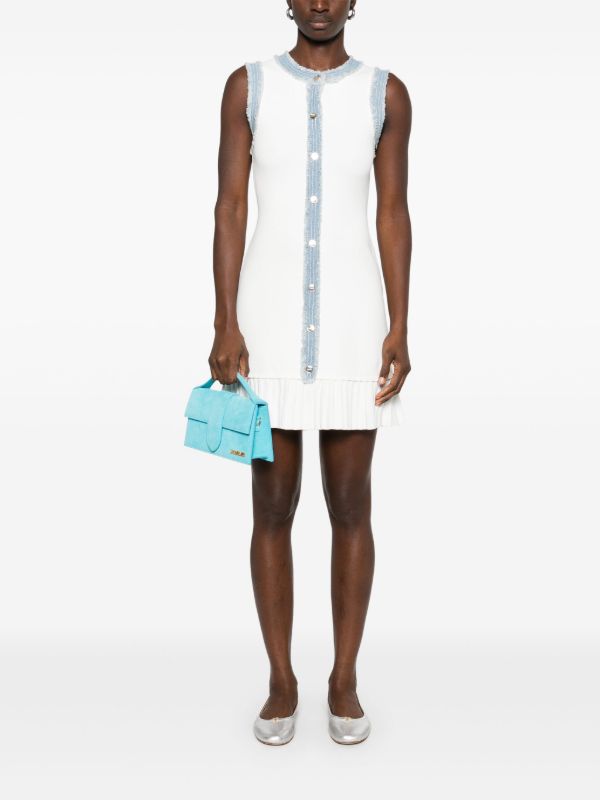 SD Short Knit Mini Dress With Ruffles & Denim Contrast