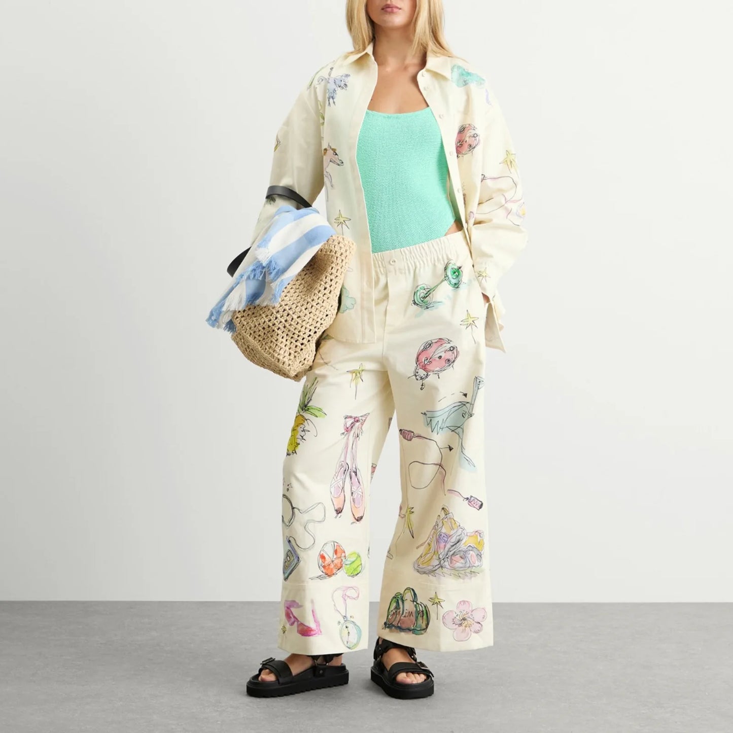 ALM Court Cotton Oversized Shirt | Wide Leg Pant | Set