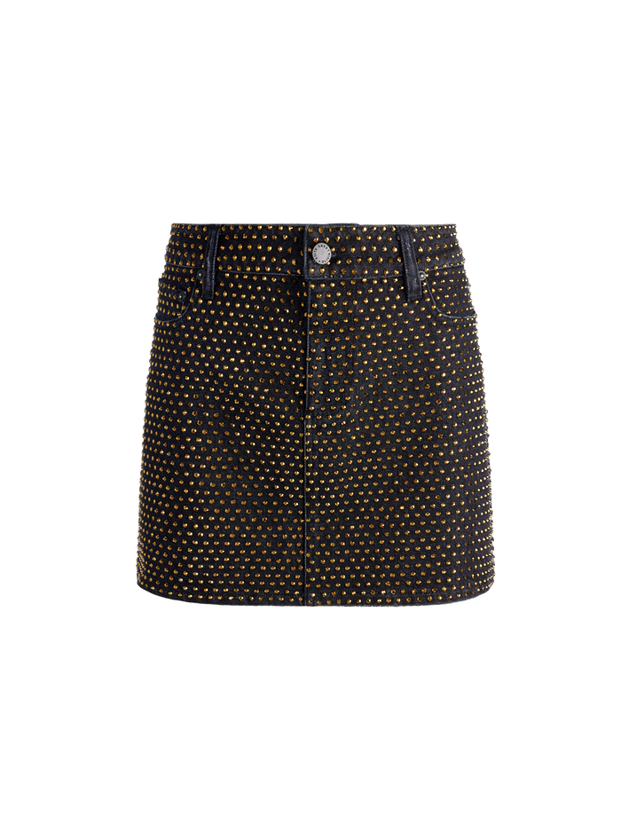 AO Joss Rhinestone Embellished Denim Mini Skirt