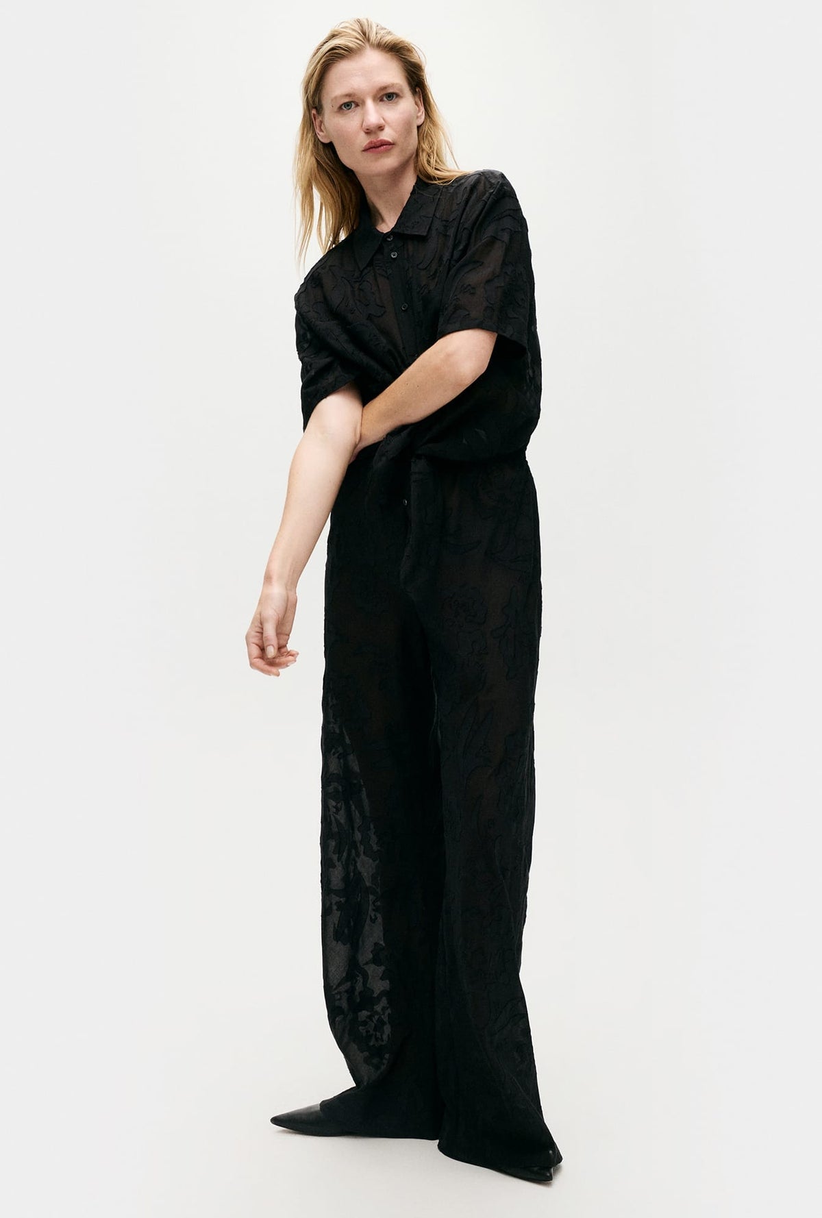 SL Clip Bias Cut Pants in Tulipa Black - Sheer Cotton-Silk