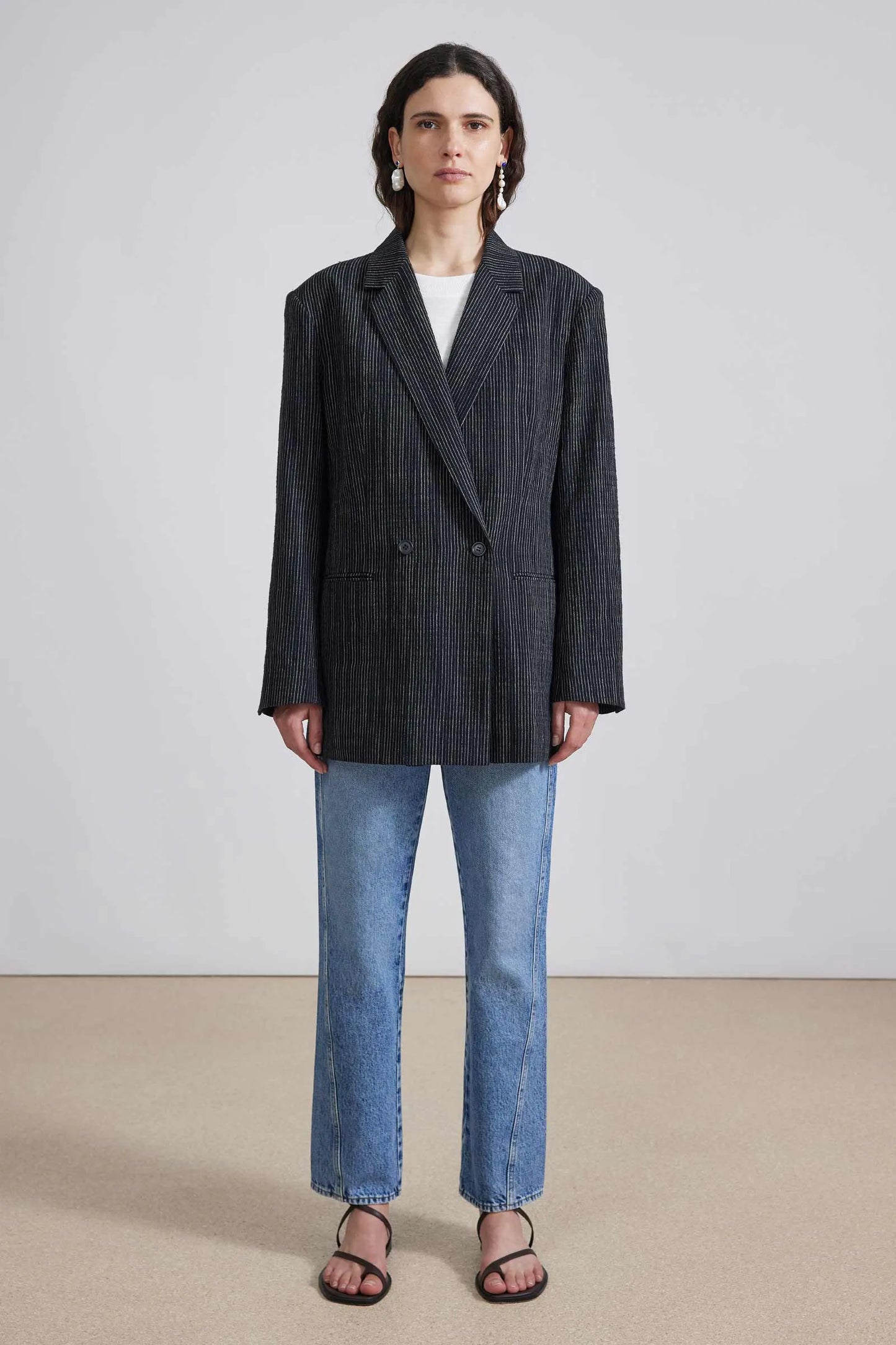 AA Elsa Double Breasted Blazer in Pin Stripe