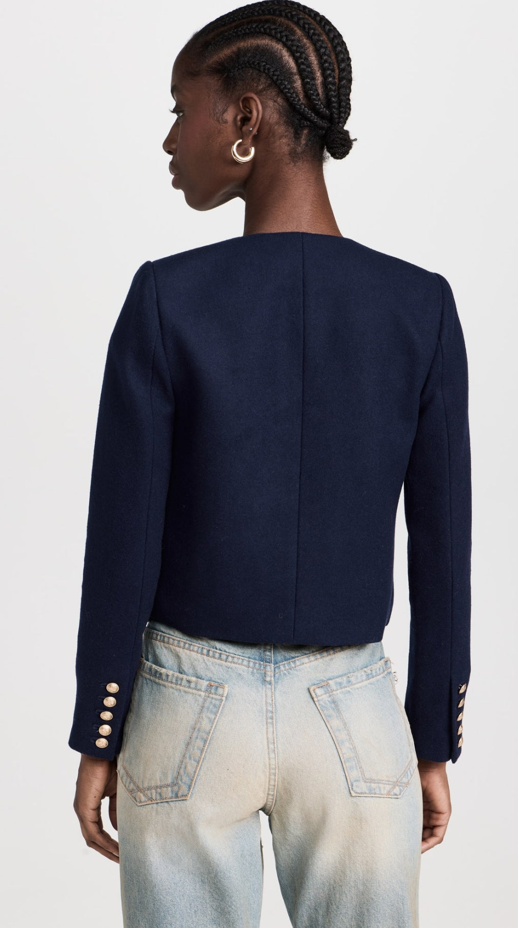 LA True Wool-Blend Collarless Jacket in Midnight