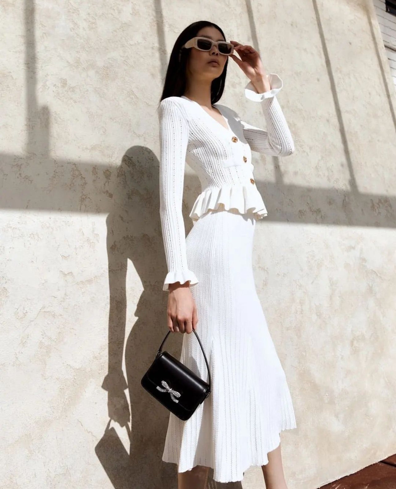 SP White Knit Peplum Mini | Midi Dress