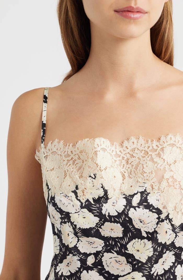 DN Loure Lace Camisole Top | Elowette Floral Lace Hem Silk Midi Skirt | Set