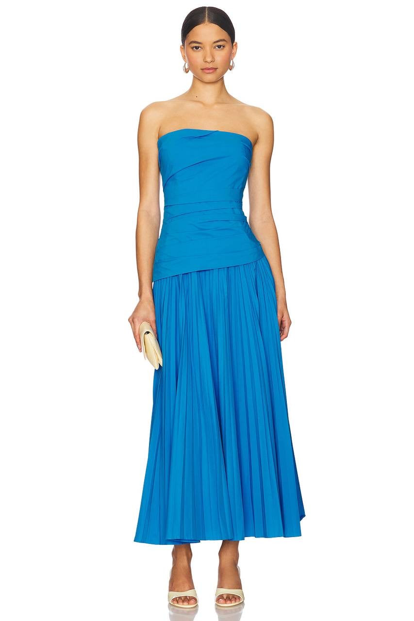 SK Arie Bandeau Pleated Cotton Midi Dress