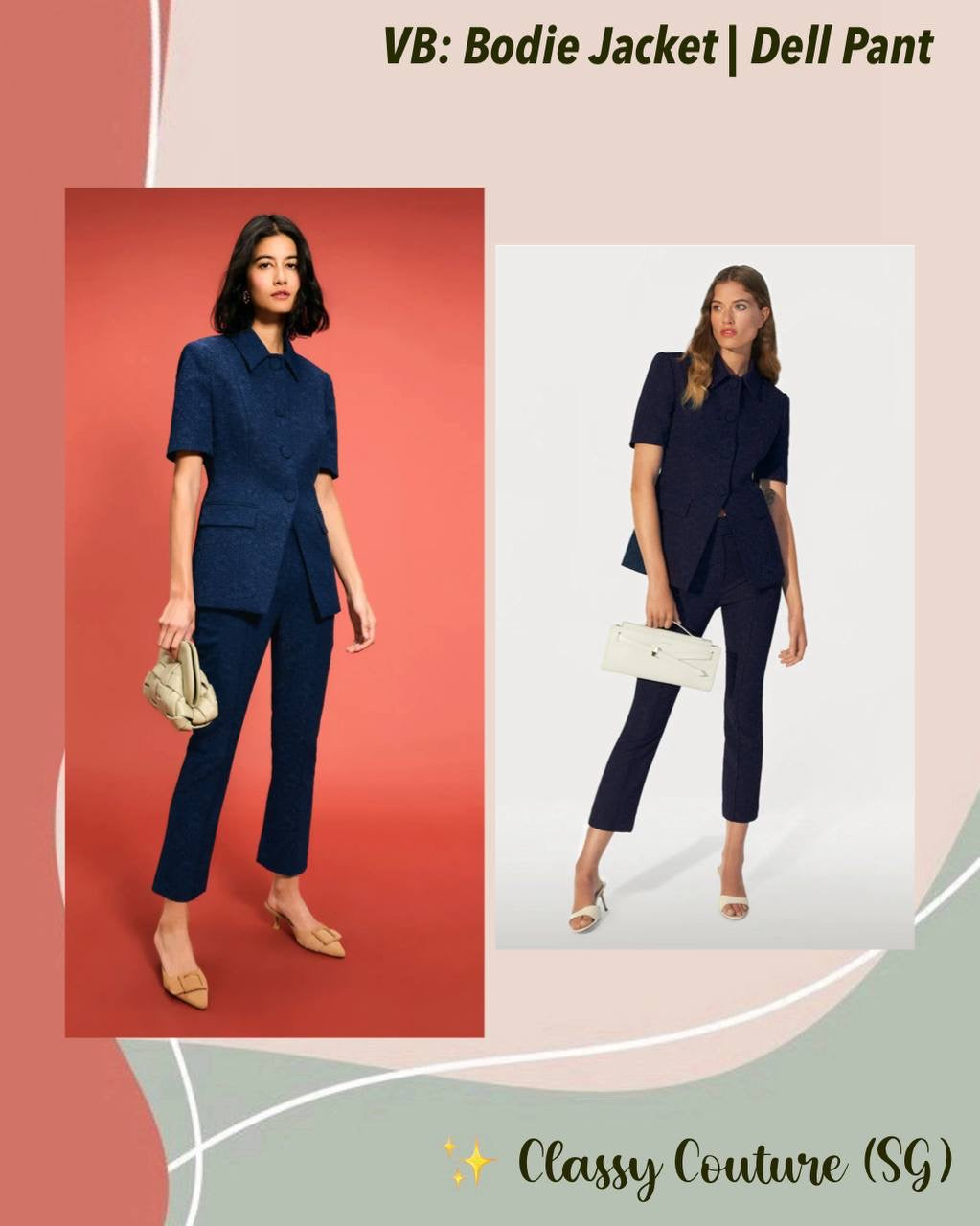 VB Bodie Jacket Top | Dell Pants | Navy Jacquard Set
