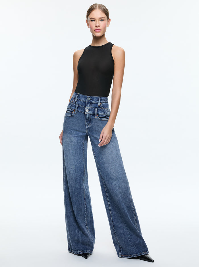 AO Double Waistband Wide Leg Jeans Pants