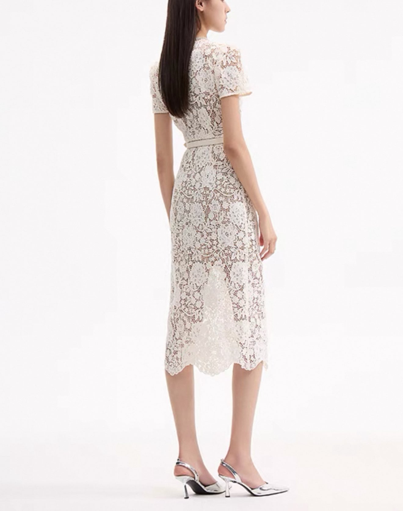 SP White Lace Diamante Bow Midi Dress