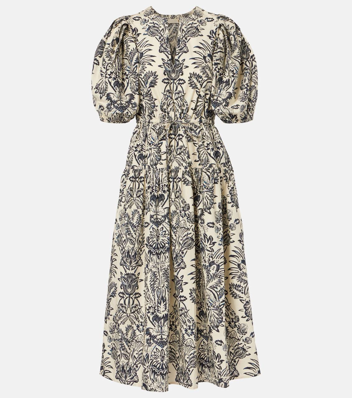 UJ Harriet Printed Cotton Poplin Puff Sleeve Midi Dress