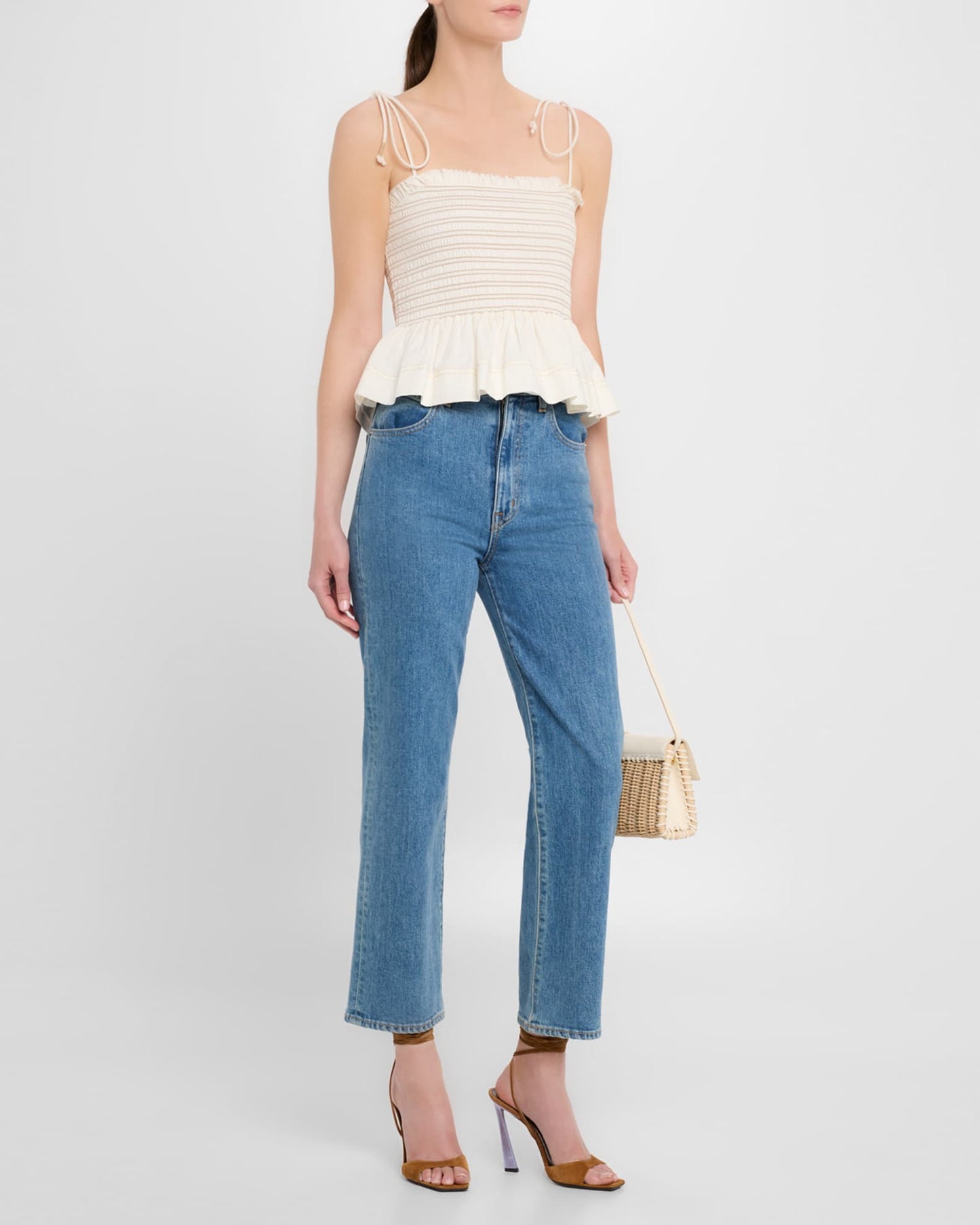 VB Ophelia Smocked Cotton Peplum Tank Top