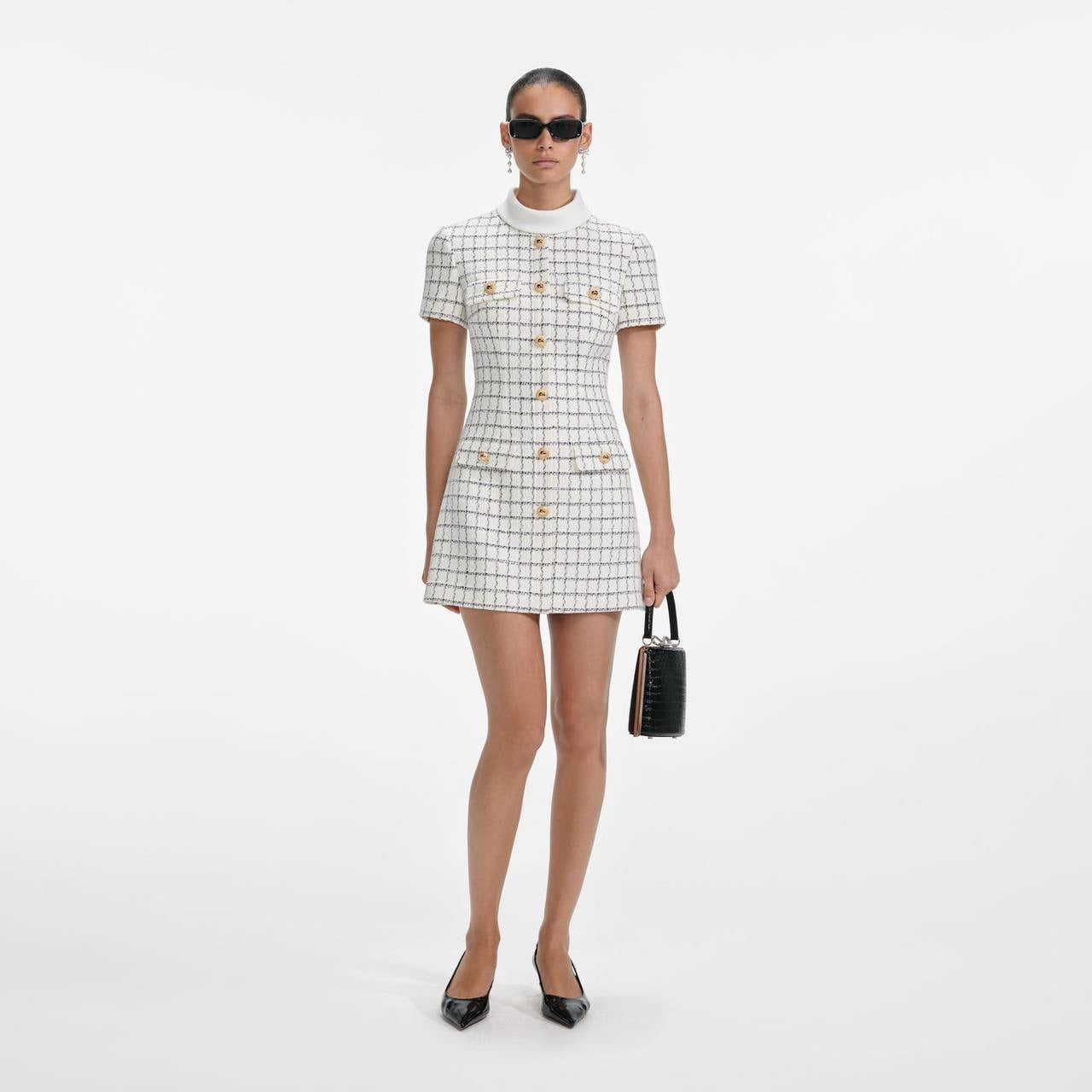 SP White Check Sequin Boucle Mini Dress
