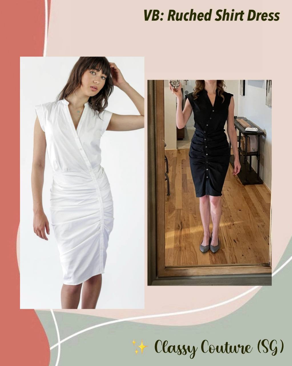 VB Ruched Stretch-Cotton Midi Shirtdress Dress