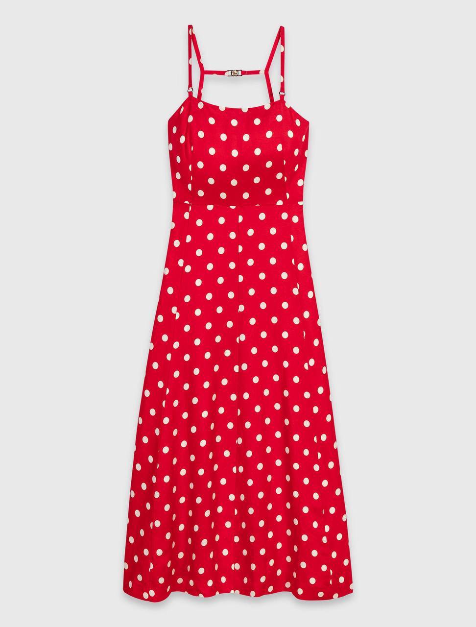 MJ Backless Linen-Blend Red Polka Dot Maxi Dress
