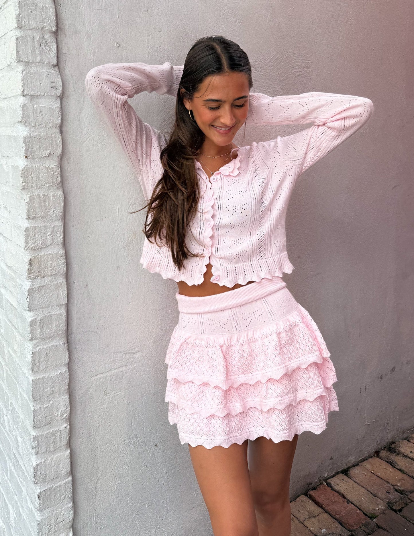 LSF Fane Bow Pointelle Top | Baudin Mini Skirt | Petra Cardigan | Set