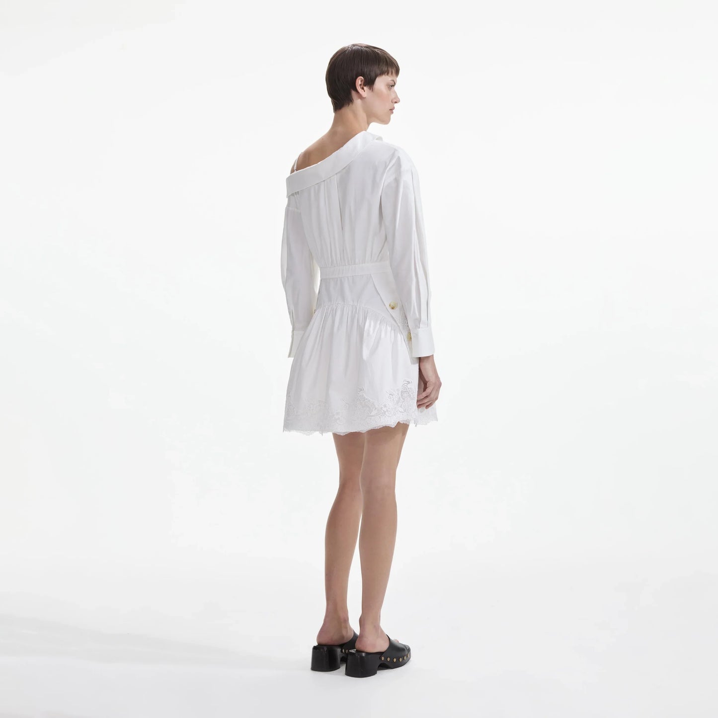 SP White Cotton Lace Hem Mini Dress Cold Shoulder