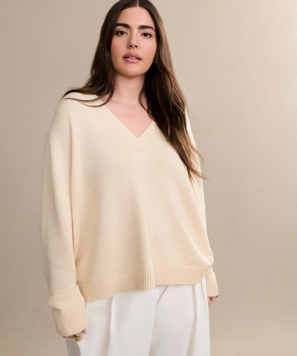 JK Simone V-Neck Wool-Cotton Pullover Sweater