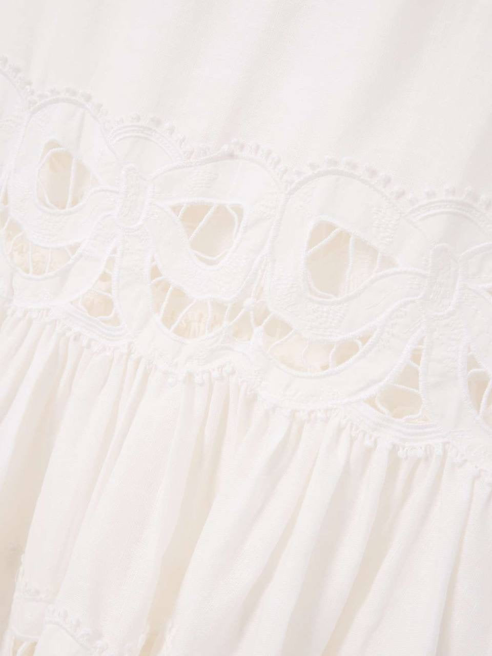 SP White Linen Lace Insert Belted Midi Dress