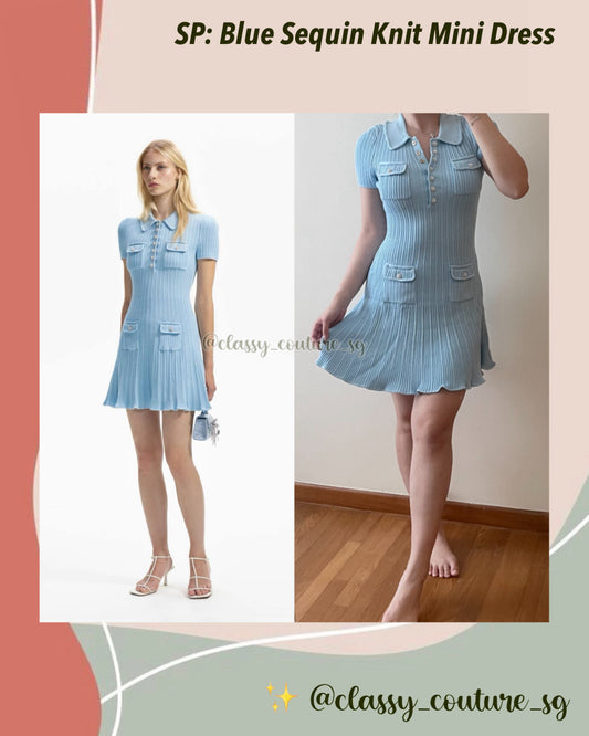 SP Blue Sequin Knit Mini Dress