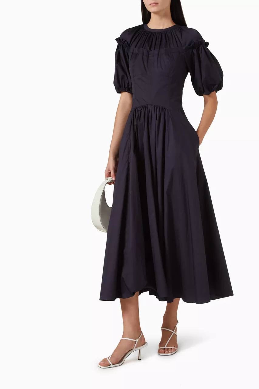 UJ Estelle Cotton Corset Midi Dress in Navy Blue