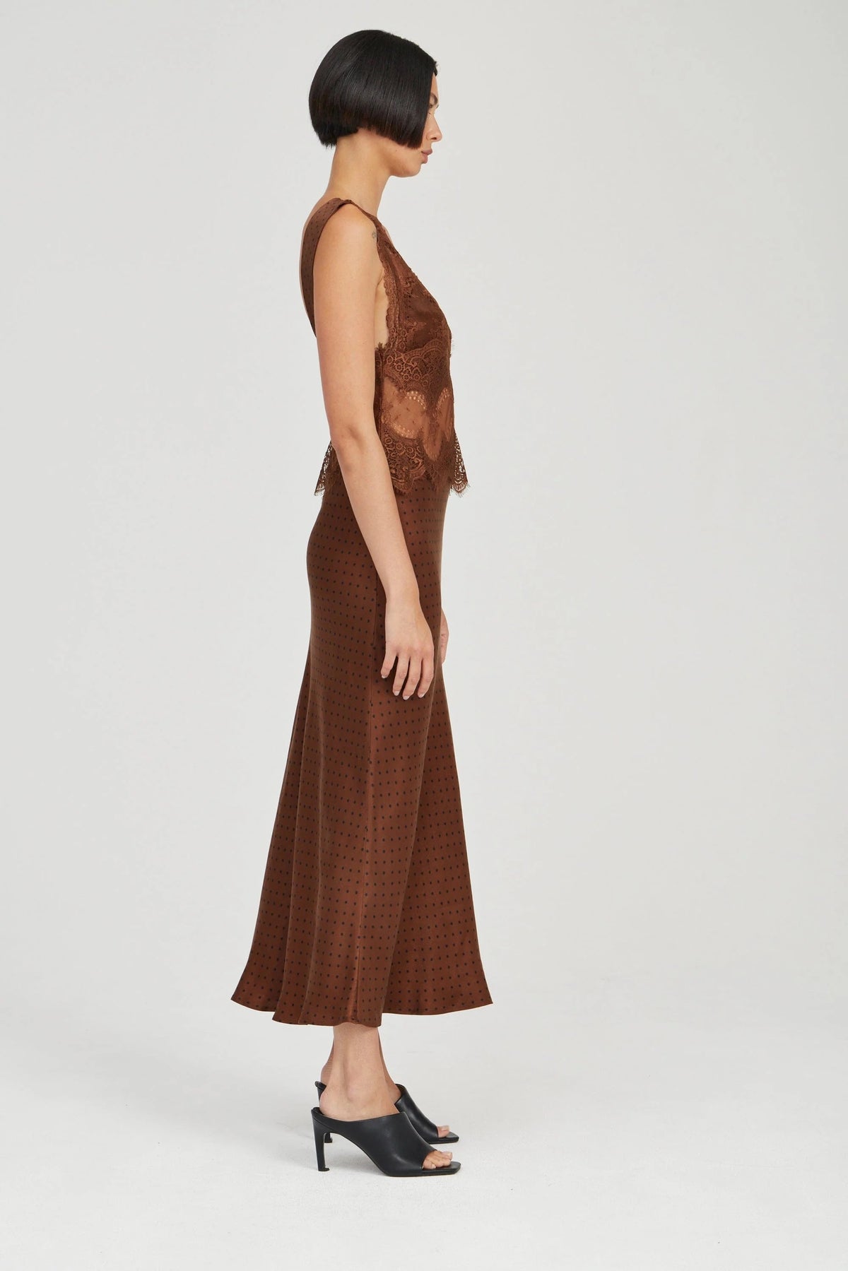 TF Visions Lace Deep V Cupro-rayon Satin Midi Maxi Dress