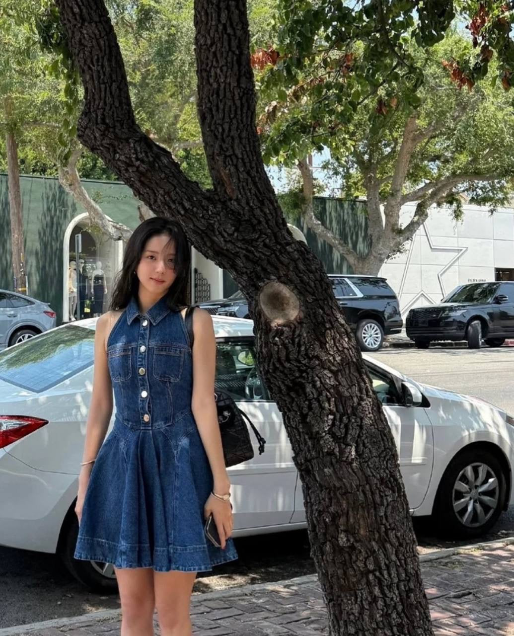SP Denim Sleeveless Flared Mini Dress Jisoo