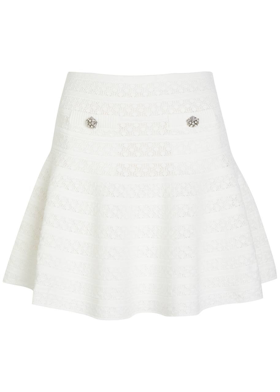 SP White Pointelle Knit Cardigan | Mini Skirt | Set