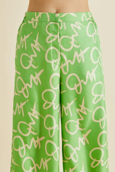 OVH Wolfe Beauvoir Green Signature Silk Twill Pyjamas Shirt Pants Set
