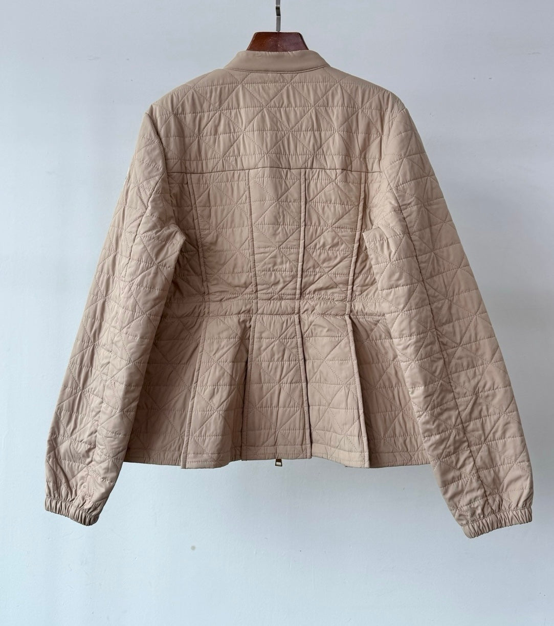 MC Craon Square-Quilted Short Padded Jacket in Peach Pink