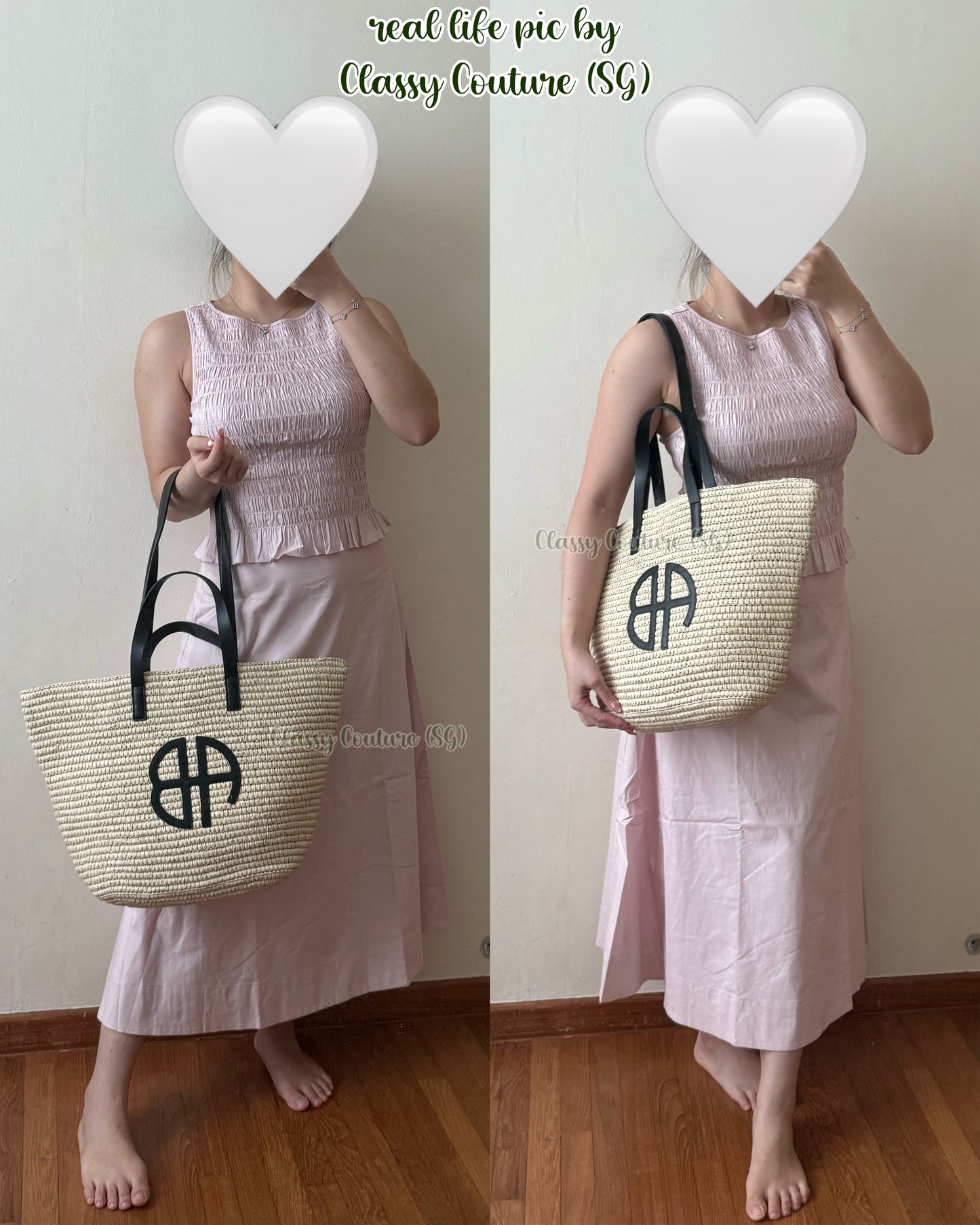AB Palermo Leather Trim Raffia Straw Large Tote Bag