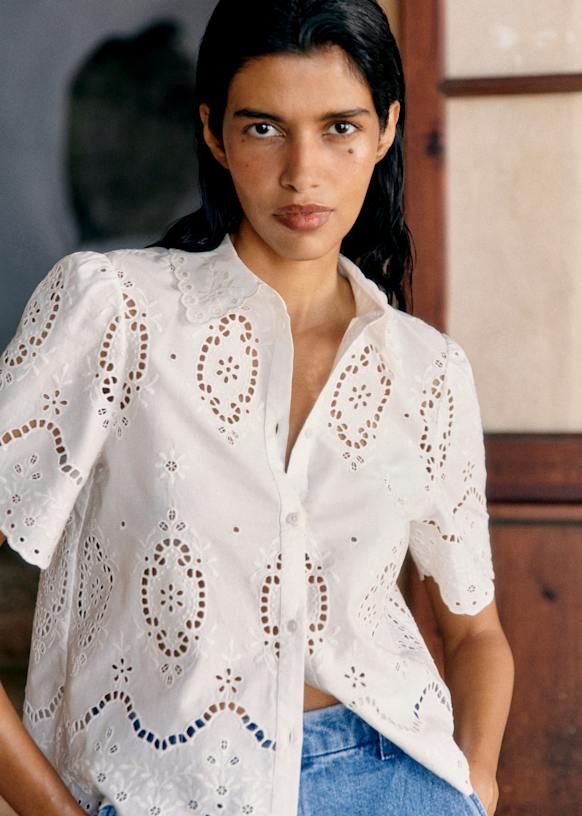 SZ Elvira Cotton Broderie Blouse Short Sleeved Shirt