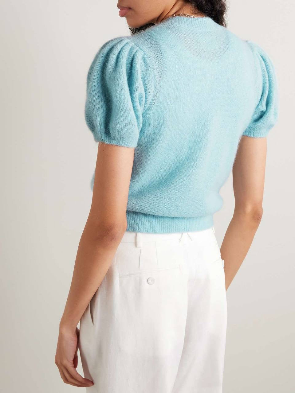 6 Colors! DN Anisa Alpaca-Wool Blend Short-Sleeved Cardigan Top