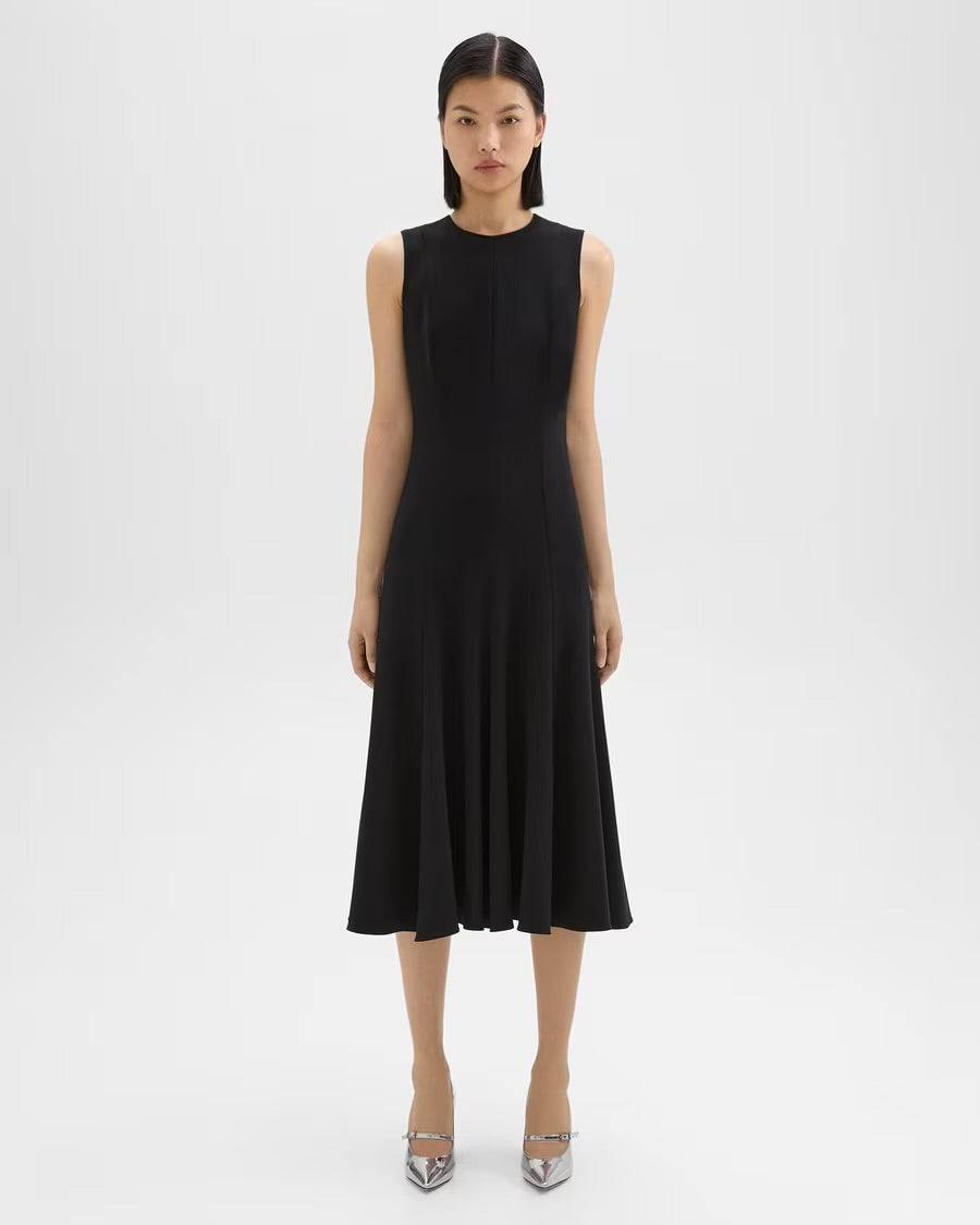 TH Sleeveless Fit-and-Flare Mermaid Midi Dress in Admiral Crepe