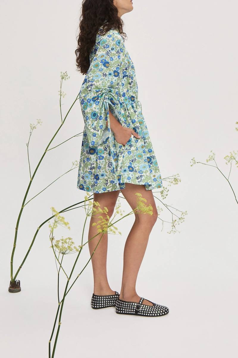 ALM Pam Cotton Floral Ruched Sleeve Mini Dress