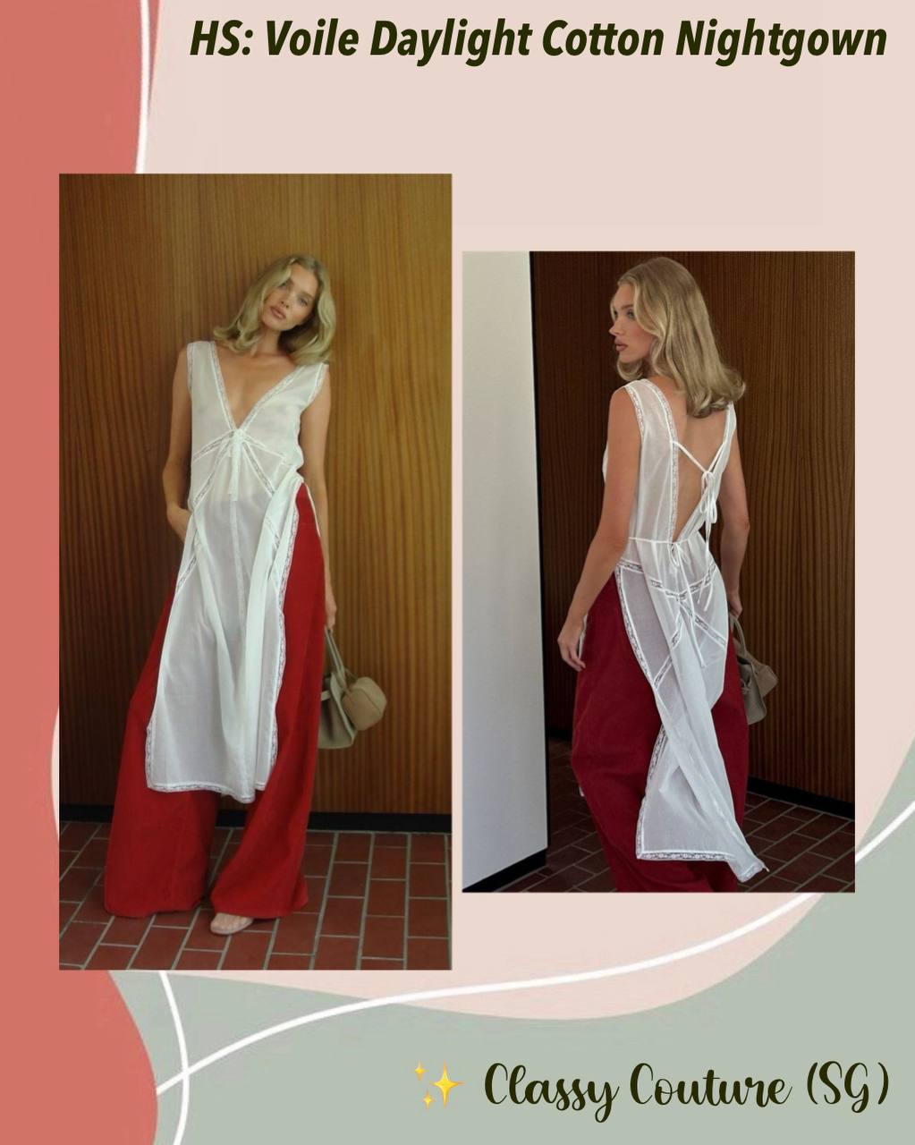 HS Voile Daylight Cotton Nightgown Shirtdress Midi Top