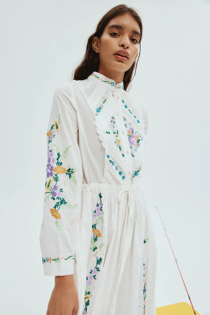 ALM Willa Embroidered Cotton Shirtdress Midi Dress