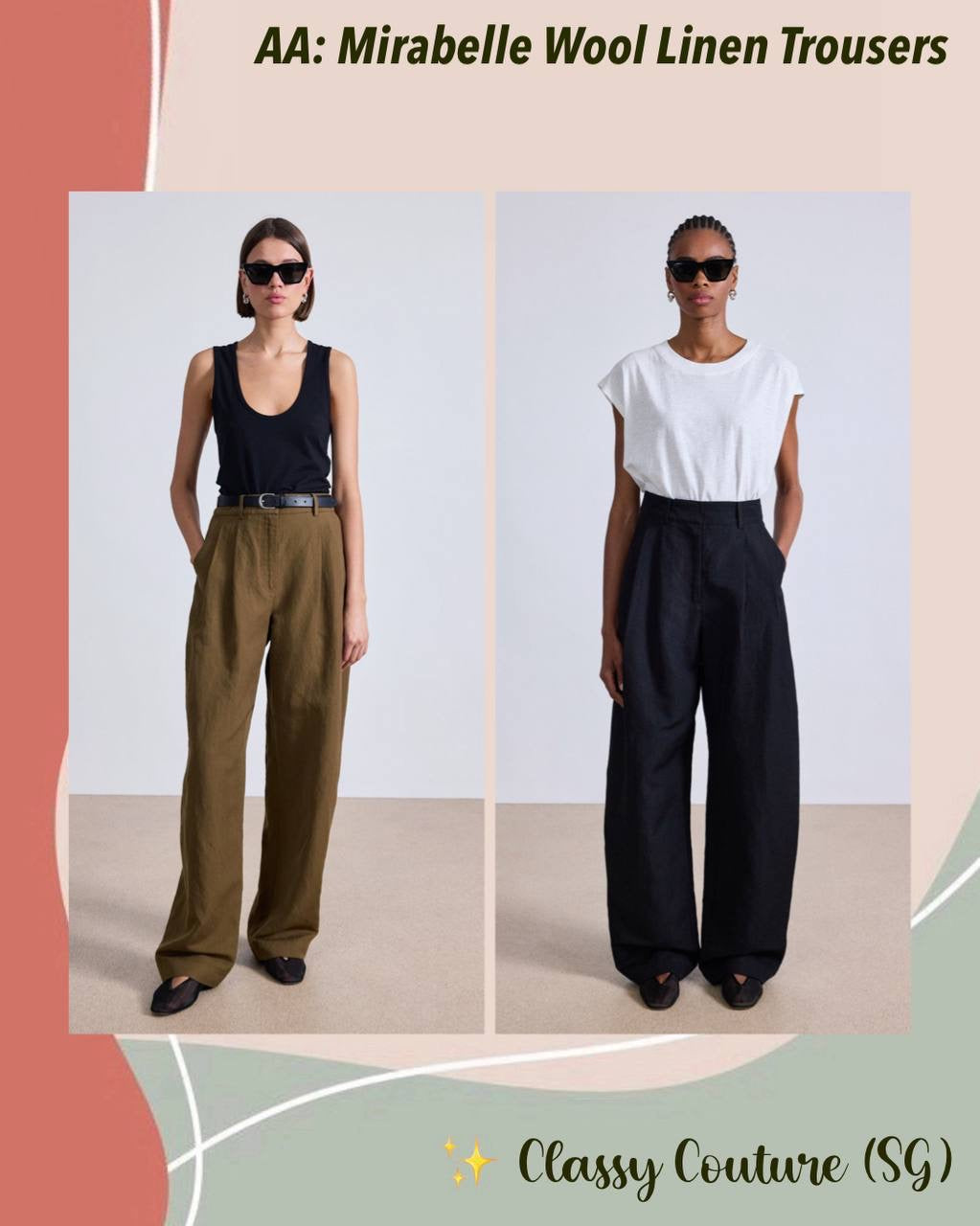 AA Mirabelle Wool-Linen High Waist Trousers Pants