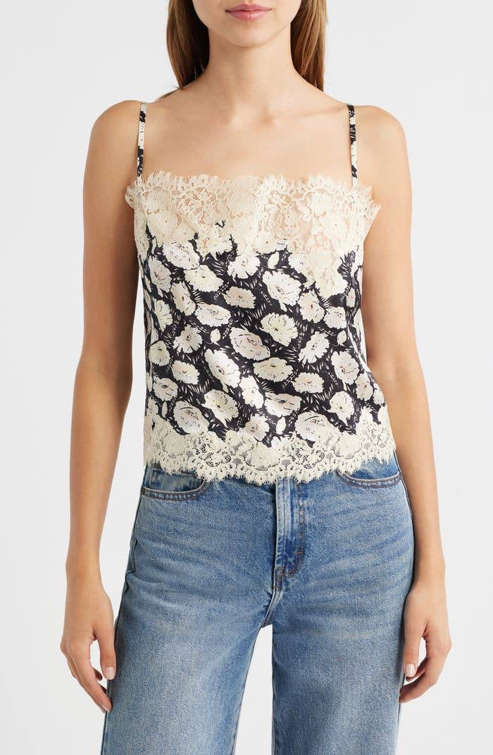 DN Loure Lace Camisole Top | Elowette Floral Lace Hem Silk Midi Skirt | Set