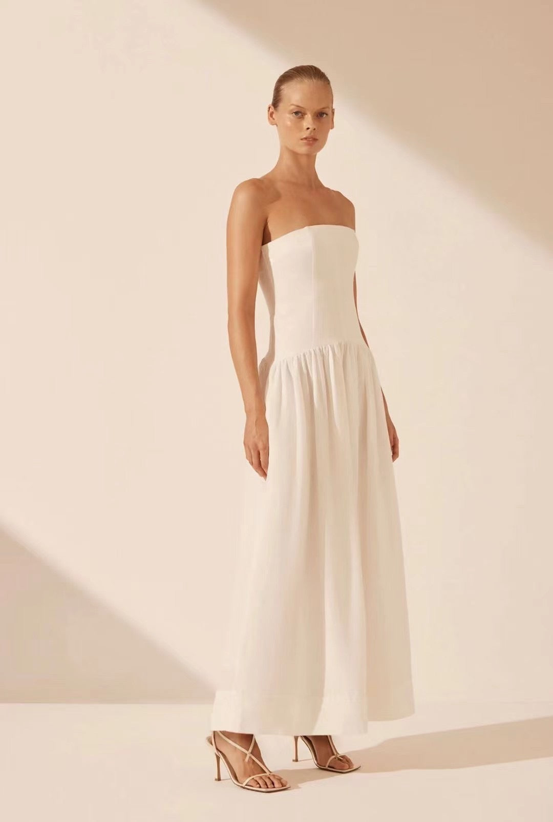 SJ Blanc & Emma Linen Strapless Panelled Maxi Dress