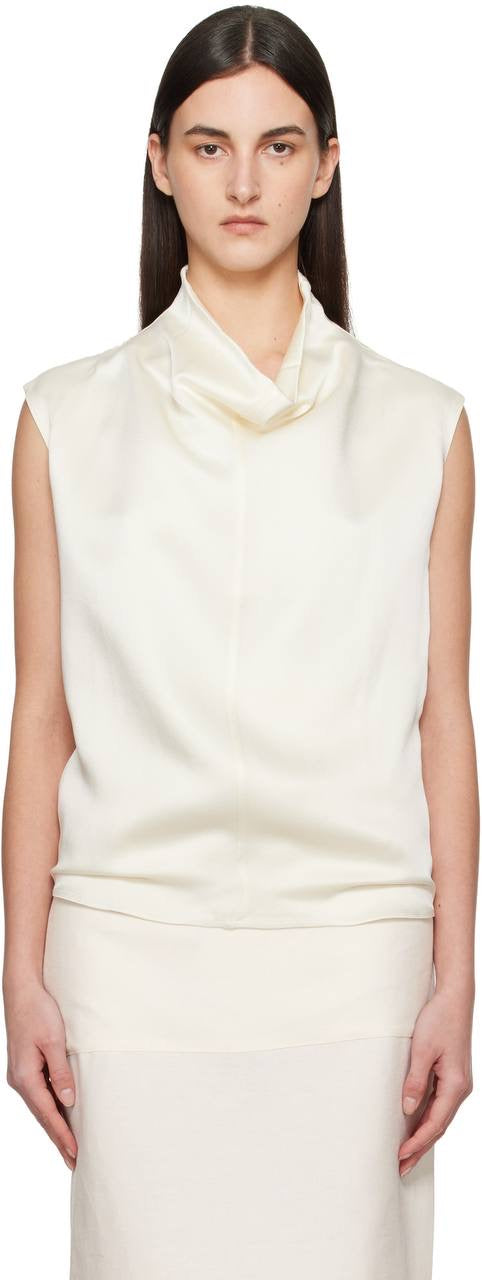 TOT Sleeveless Cady Funnel-Neck Blouse Top