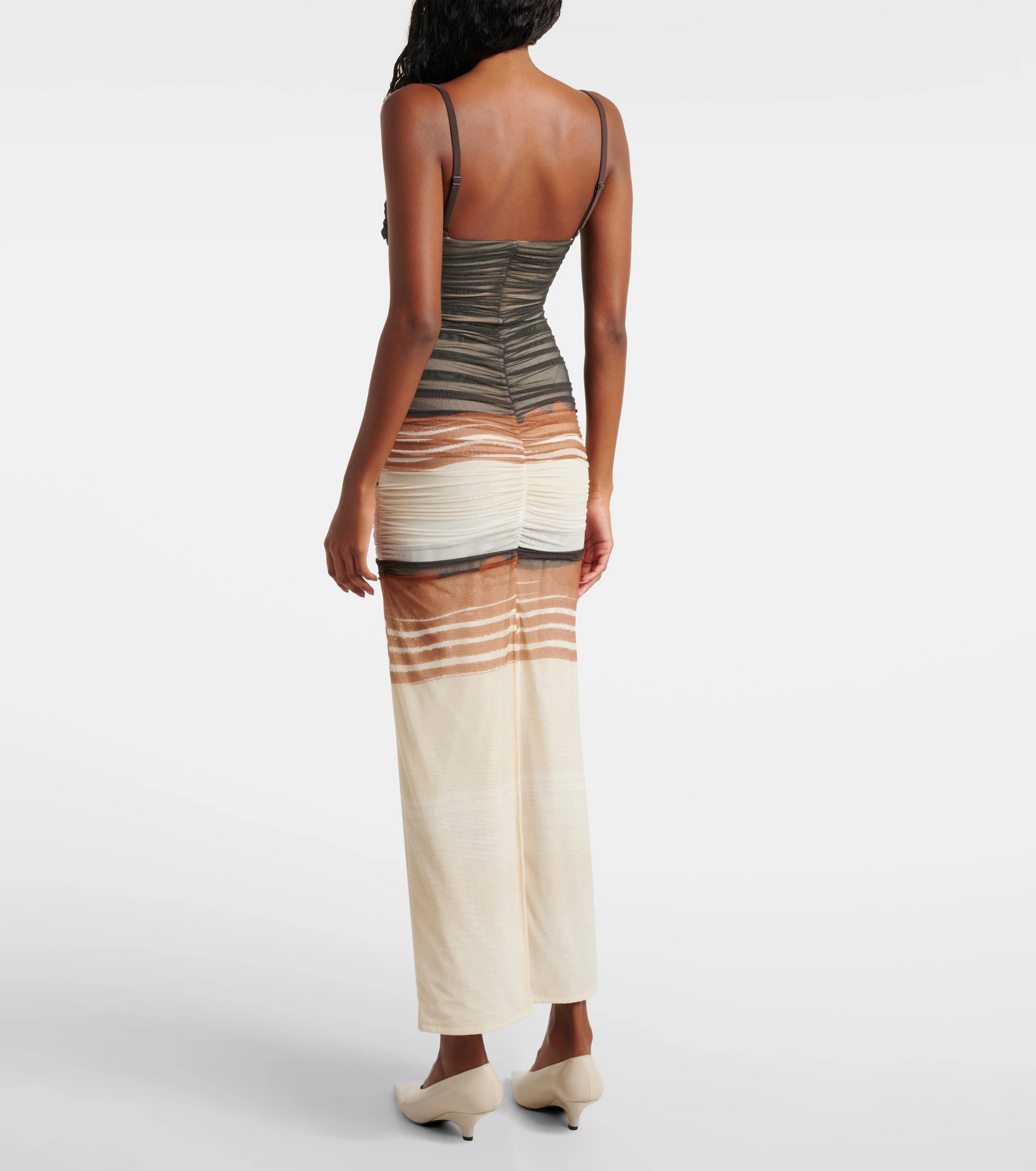 STL Breeze Striped Ruched Mesh Midi Dress