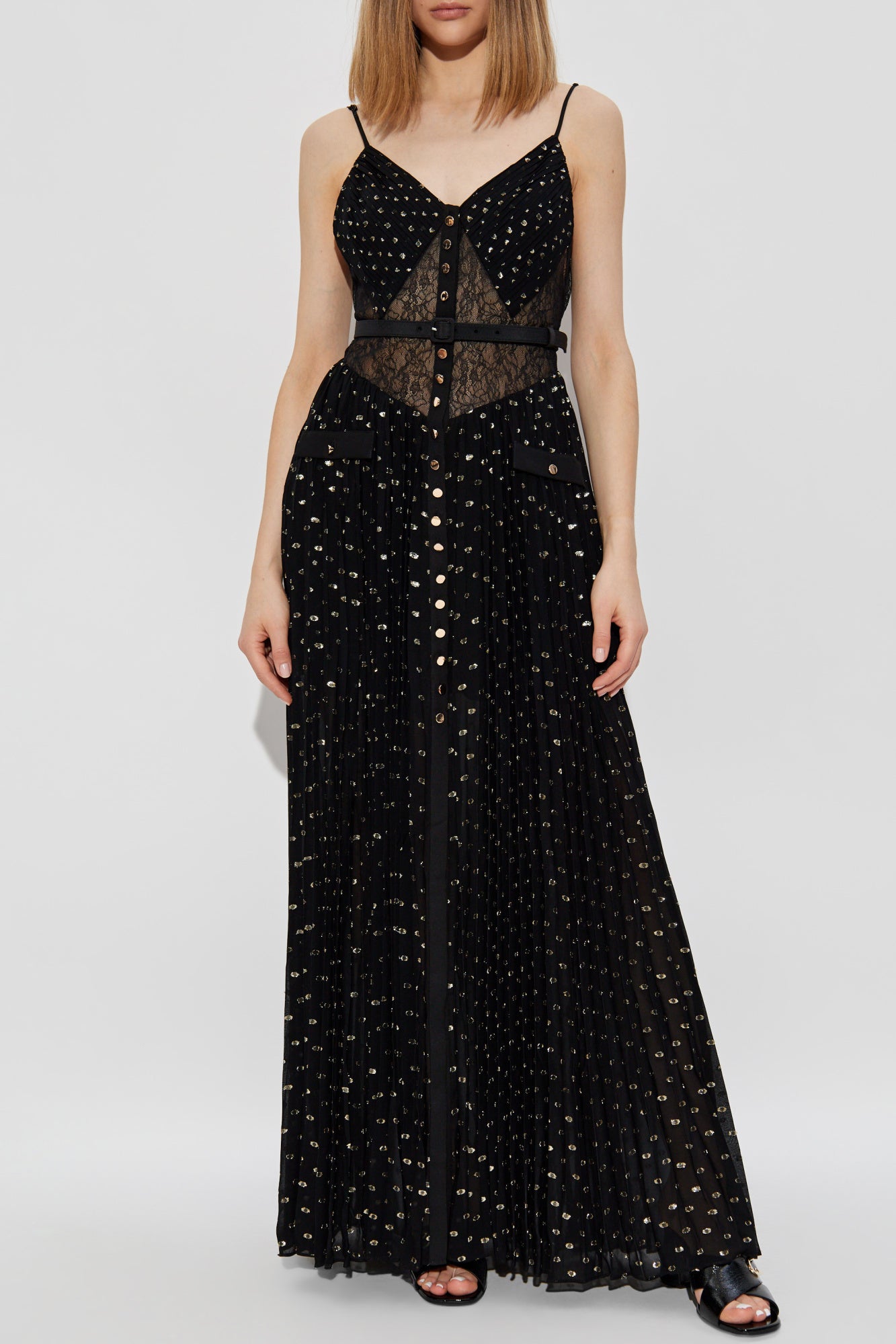 SP Black And Gold Chiffon Maxi Dress
