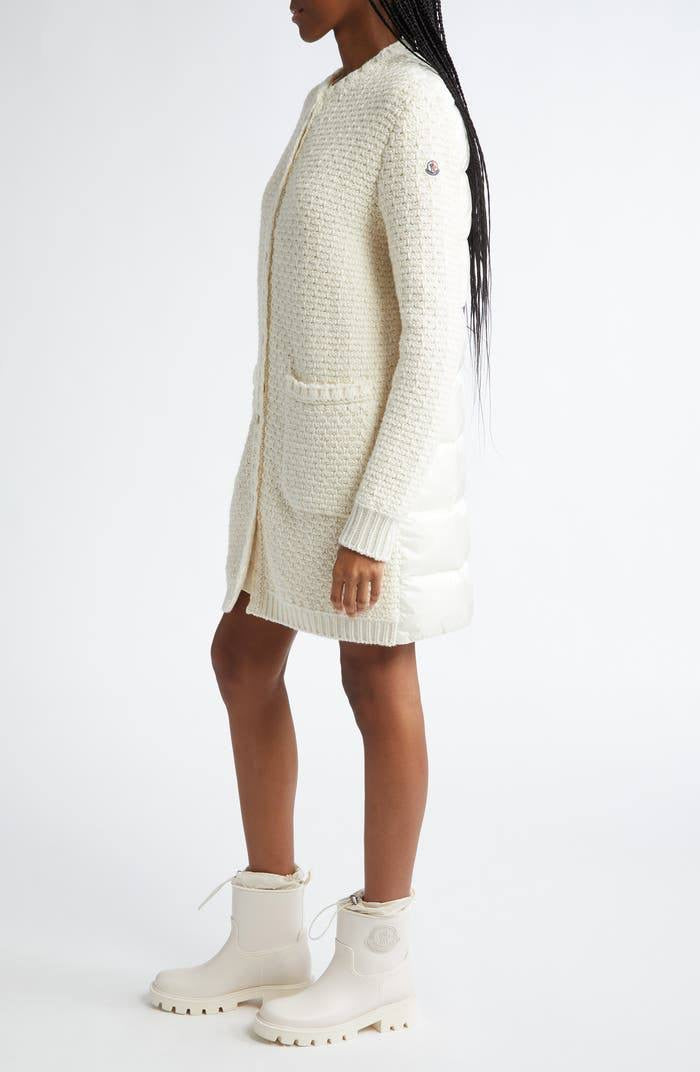 MC Mixed Media Padded Down Wool-Cotton Long Cardigan