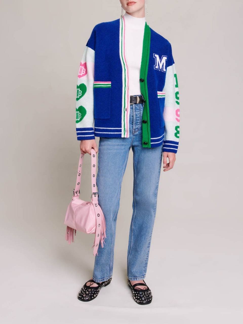 Blue Varsity Logo-Appliqué Cardigan
