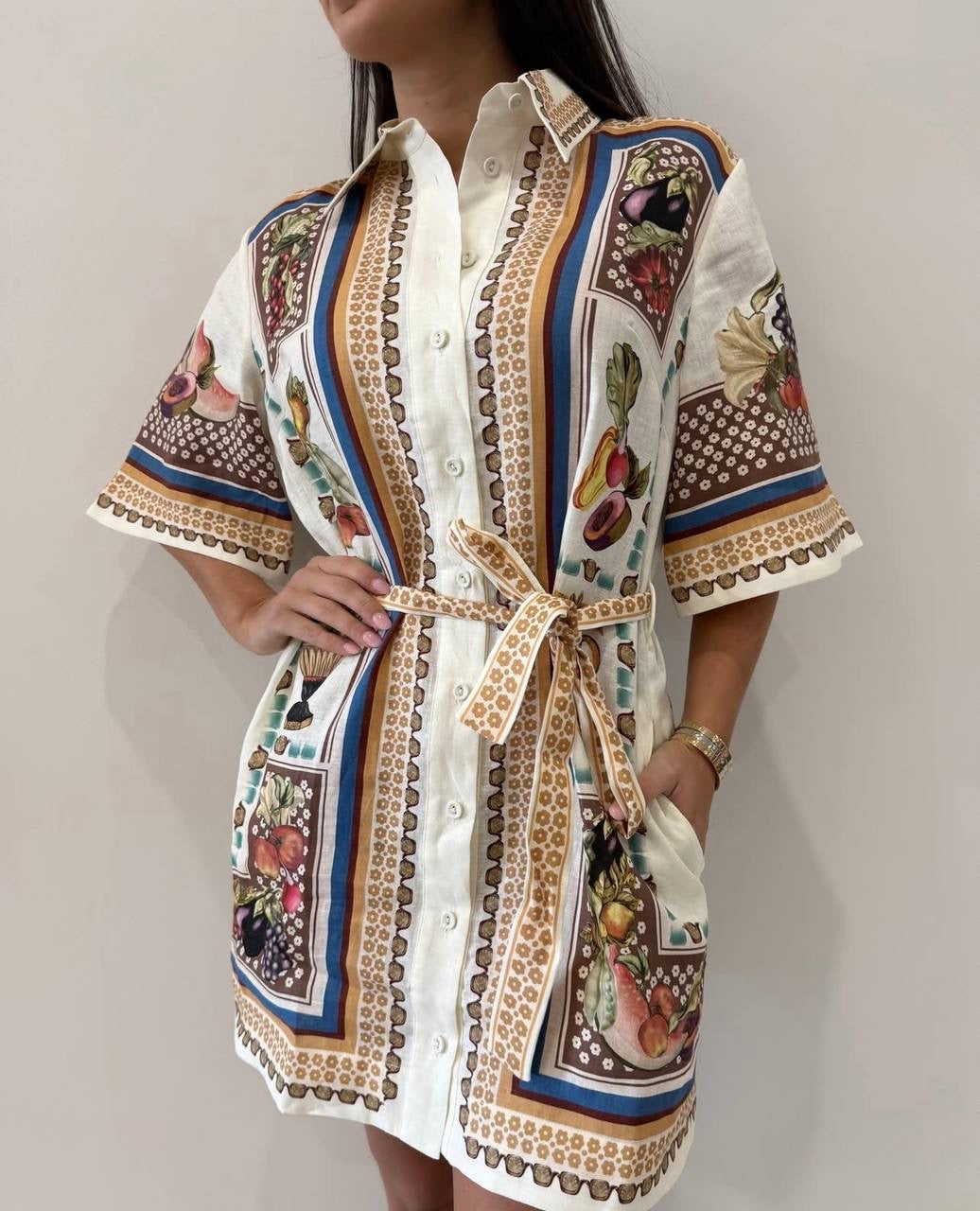 ALM Mercado Linen Shirtdress Mini Dress
